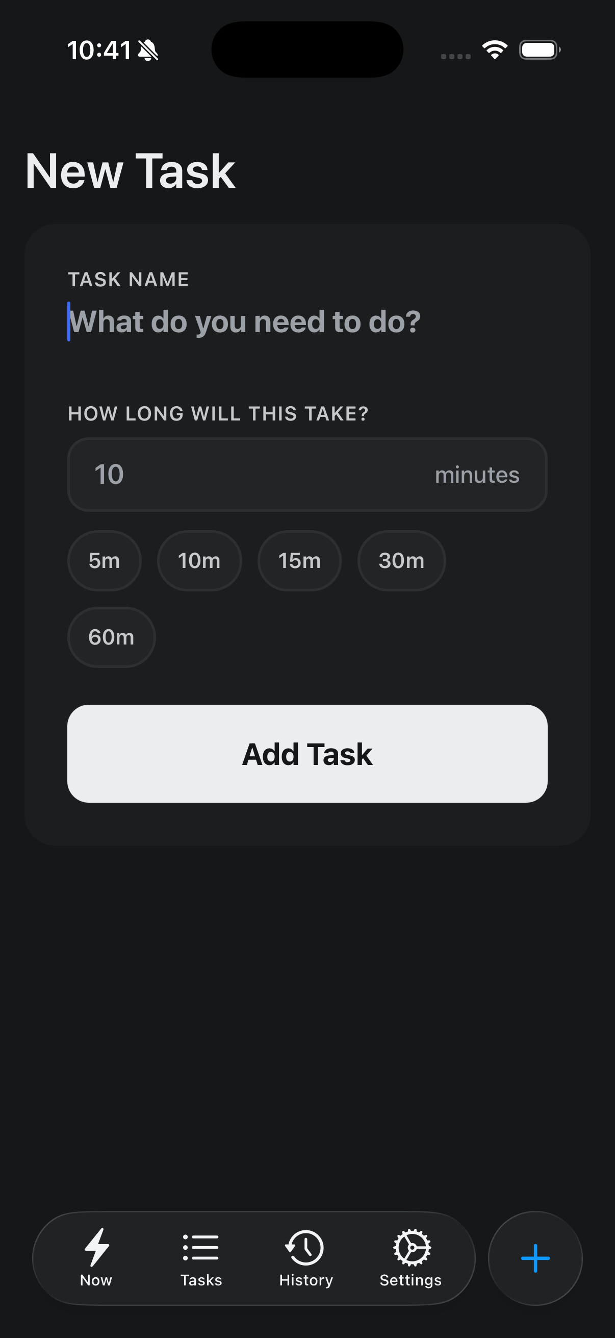 Focusd New Task Screen