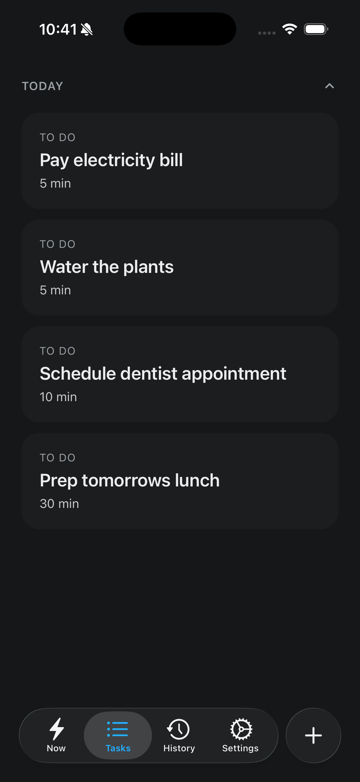 Focusd Tasks Screen